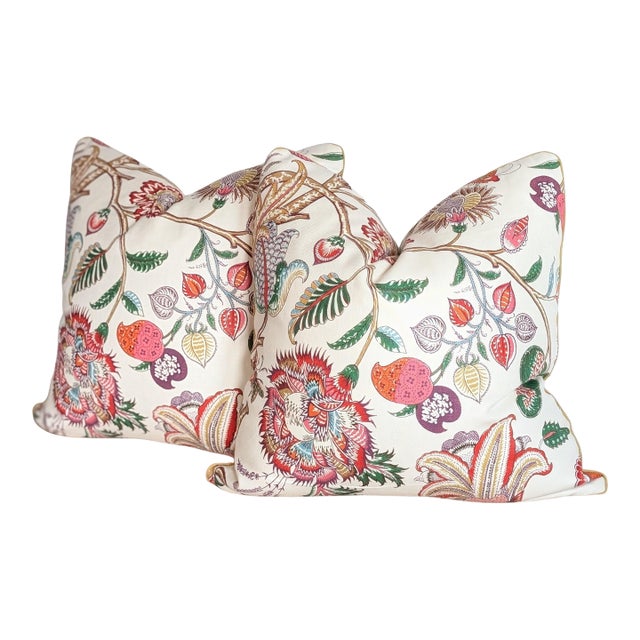 Brunschwig & Fils Aravali Floral Pillows in Rust and Olive For Sale