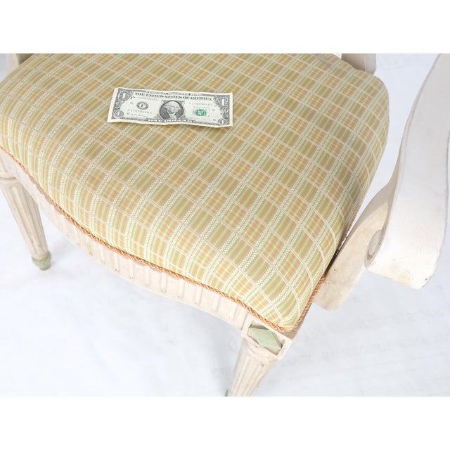 Hollywood Regency Set of 7 Swedish White Wash Paint Decorated Oval Cane Backs Dining Chairs NICE! For Sale - Image 3 of 11