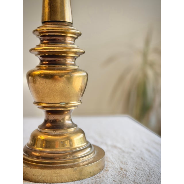 Vintage Brass Neoclassical Hollywood Regency Baluster Table Lamps With Linen Drum Shades - a Pair For Sale - Image 10 of 12