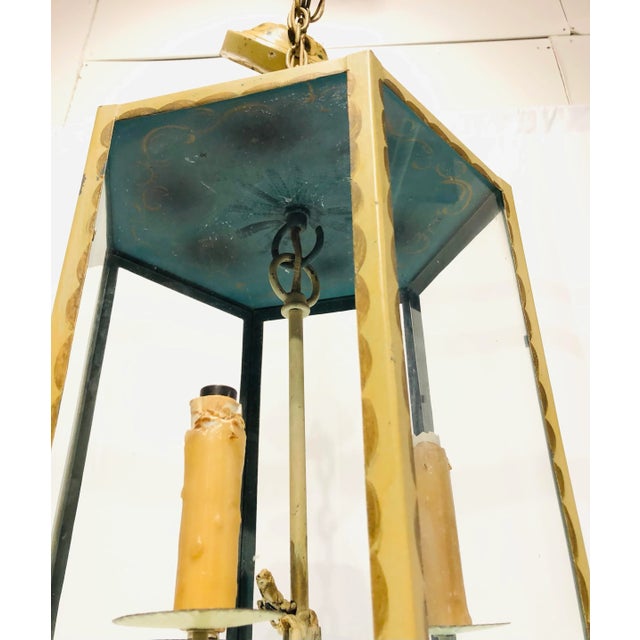 Early 20th Century French Hand Painted Hanging Glass Lantern Chandelier For Sale - Image 4 of 13