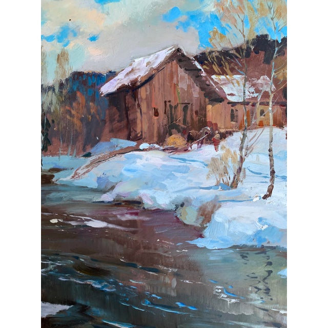 Sky Blue Oil Painting After the Night Snowstorm Yuriy Suprunchuk For Sale - Image 8 of 12