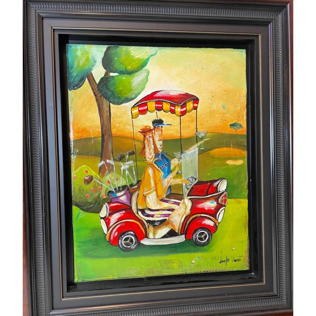 American 1980s Original Jennifer Garant Two for the Road Golf Pop Acrylic Painting on Canvas For Sale - Image 3 of 18