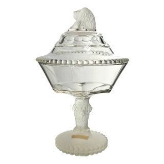 Rare 1870s Gillinder & Sons Frosted Lion Compote – 12” Eapg Covered Pedestal Bowl For Sale