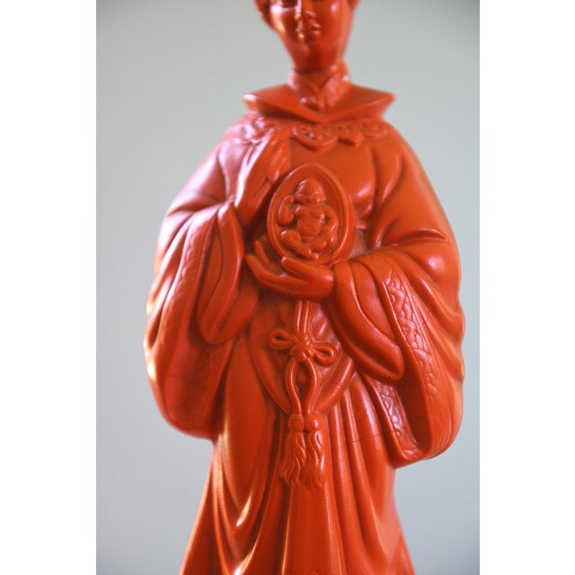 Sculpture Materials Pair of Vintage Orange/Vermilion Chalkware Emperor and Empress Statues From the Personal Collection of Artist Tawny Chatmon For Sale - Image 7 of 11