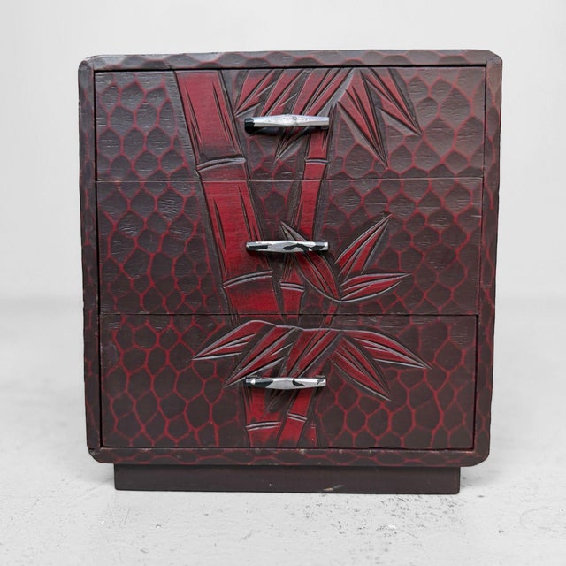 Maroon Small Japanese Storage Cabinet in Bamboo, 1960s For Sale - Image 8 of 8