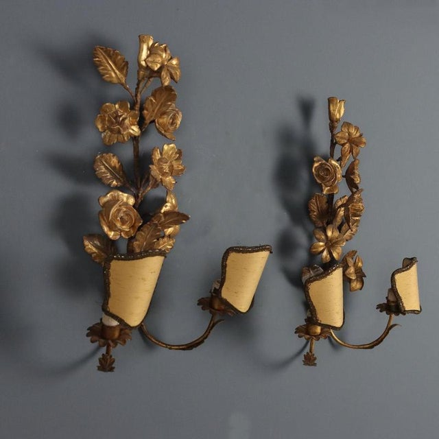 Antique Iron and Gilded Wood Wall Lamps, Italy, 19th Century, Set of 2 For Sale - Image 6 of 7