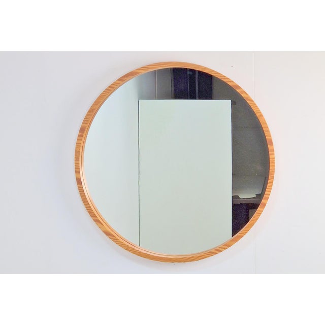 Large Vintage Round Pinewood Mirror, Denmark, Mid-Century 1960s Beautiful, round vintage pinewood mirror from Denmark,...