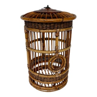 Vintage Boho Chic Bamboo and Rattan Birdcage For Sale