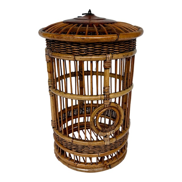 Vintage Boho Chic Bamboo and Rattan Birdcage For Sale
