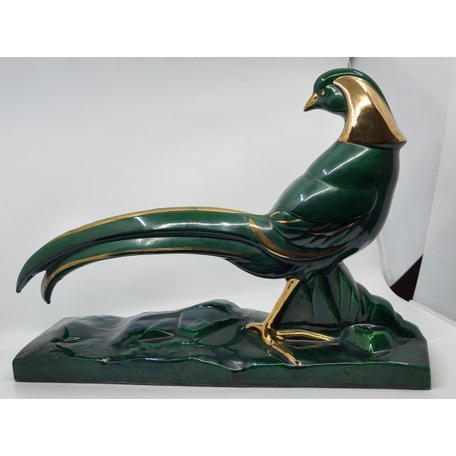 Lemanceau Charles, Sculpture Royal Pheasant by Charles Lemanceau for the Saint Clément Factory (C. 1930), 1920s, Ceramic & Enamel & Gold Leaf For Sale - Image 10 of 18