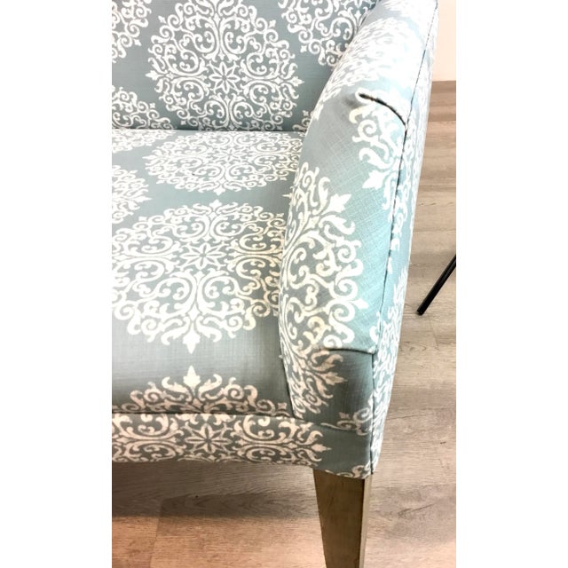 Modern Transitional Robin’s Egg Blue Mandala Banquette For Sale - Image 3 of 5