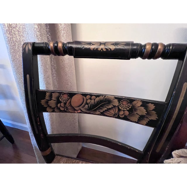 1950s Pair Hitchcock Stenciled Decorated Rush Seat Chairs For Sale - Image 9 of 10