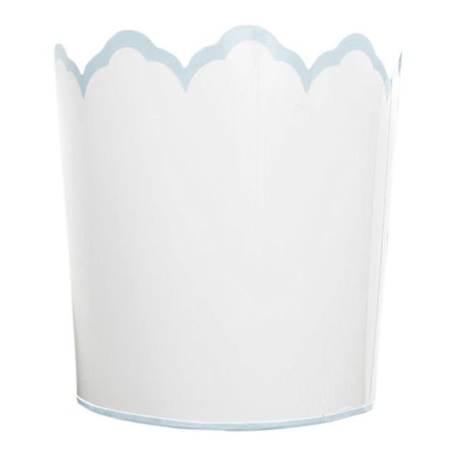 Scalloped White & Pale Blue Planter, Medium For Sale