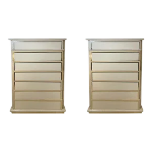 1980s Paolo Gucci Modern Cream Lacquer & Brass Trim High Chests - A Pair