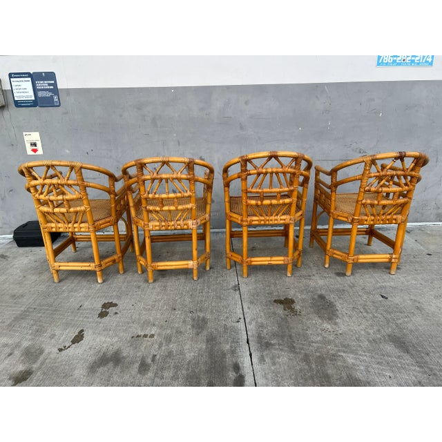 Wood 1970's Chinese Ming Style Rattan Arm Chairs - Set of 4 For Sale - Image 7 of 10