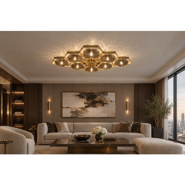 21st Century Hive Satin Brass Smoky Bubbles Murano Flush Mount by Fabio LTD For Sale - Image 10 of 10