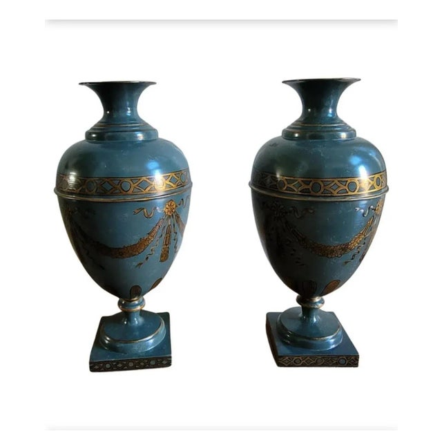 Pair of Interior Concepts Hand-Painted Metal Vases For Sale - Image 10 of 10