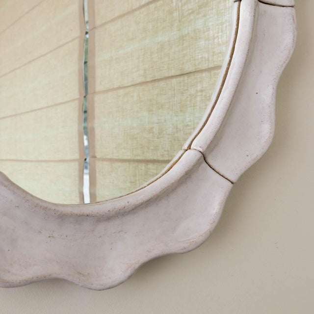 Cream Oval Ceramic Scalloped Mirror For Sale - Image 8 of 8