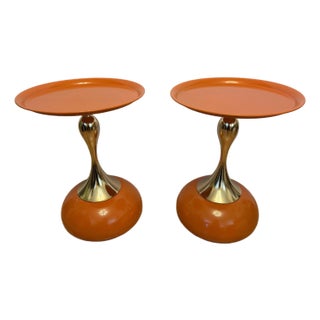 Late 20th Century Post Modern/Space Age Hourglass Pedestal Tray-Top Side Tables - A Pair For Sale