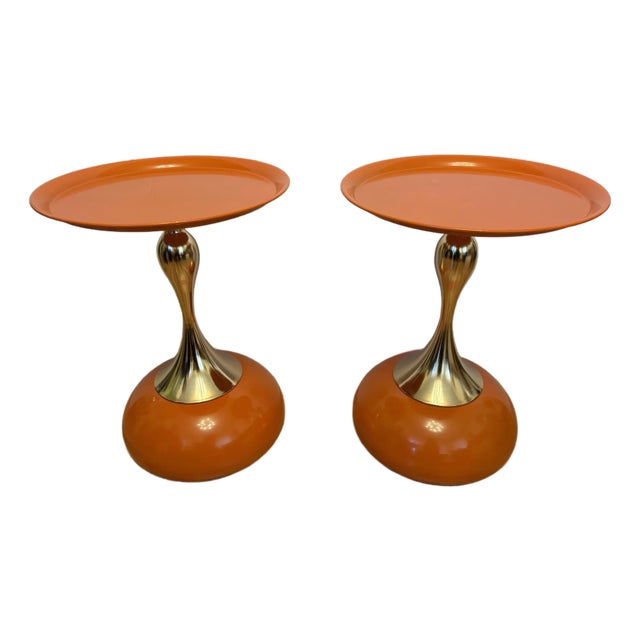 Late 20th Century Post Modern/Space Age Hourglass Pedestal Tray-Top Side Tables - A Pair For Sale