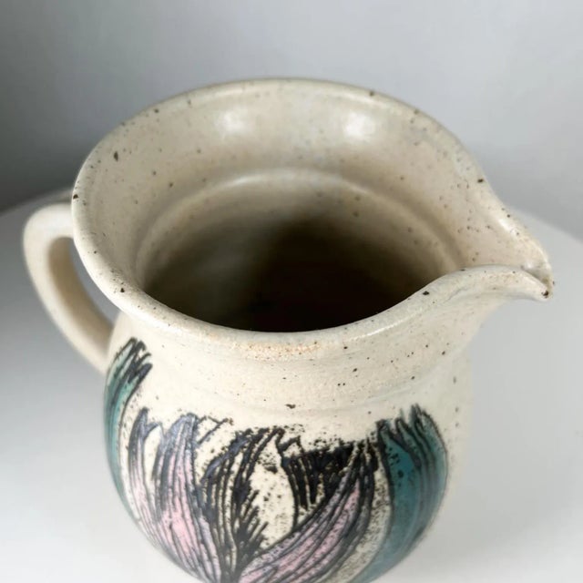 1980s Modern Art Pottery Flower Pitcher Signed For Sale - Image 9 of 13