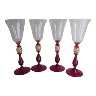 1990s Italian Venetian Glass Stemware, Dowas From Murano for Marstrand Signed - Set 4 For Sale