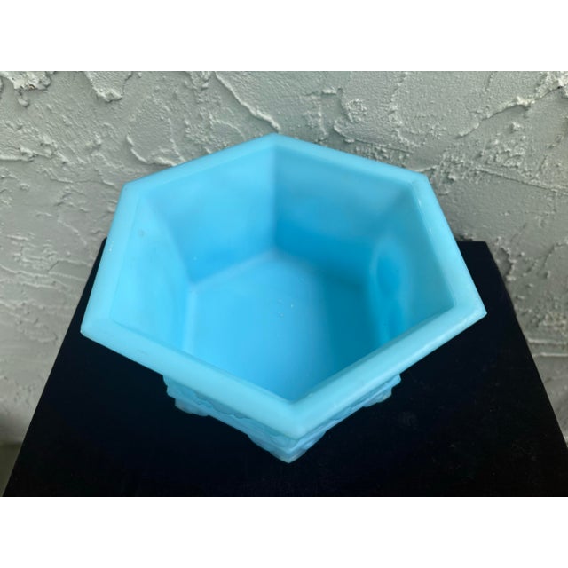 Vintage Fenton Blue Satin Glass Footed Jardiniere Cachepot Planter For Sale In Orlando - Image 6 of 8