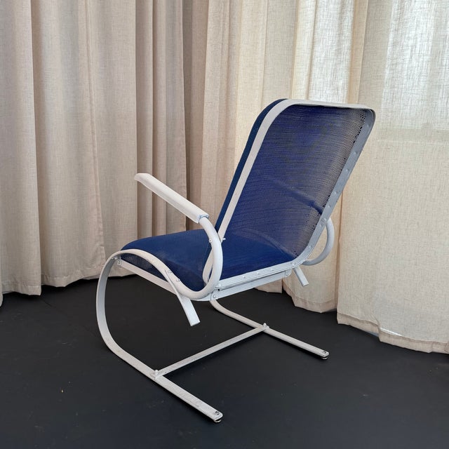 Mid 20th Century Mid-Century Modern Blue Mesh Cantilever Outdoor Patio Armchair For Sale - Image 5 of 6