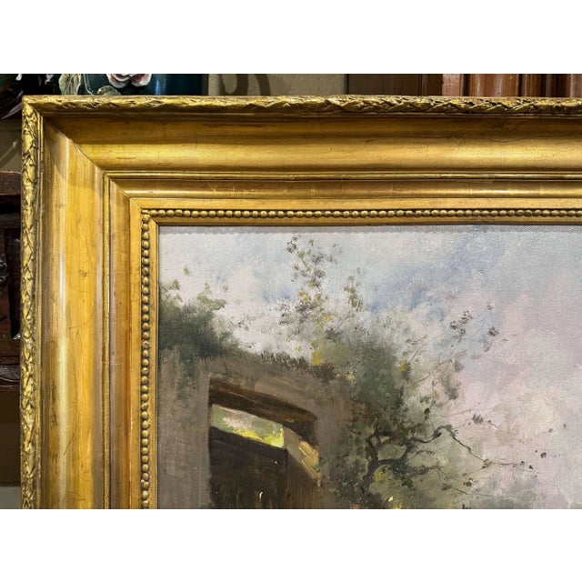 Textile 19th Century French Barnyard Oil Painting Signed H. Lambert for Galien-Laloue For Sale - Image 7 of 12