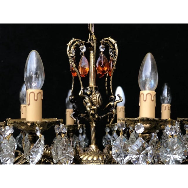Vintage 1970s Cherub Cut Crystal Brass Chandelier For Sale - Image 6 of 10