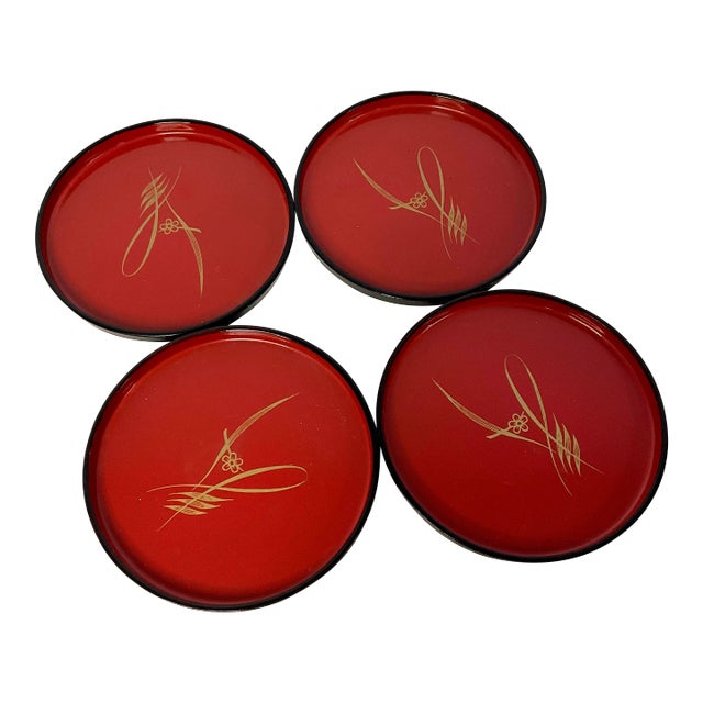 Mid-Century Japanese Chinoiserie Large Round Coasters - Set of 4 For Sale