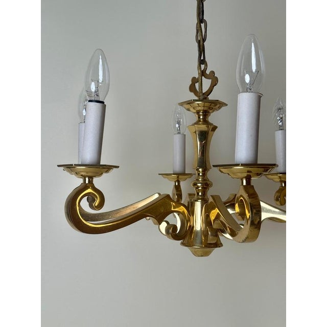Hollywood Regency Brass 6-Arm Chandelier by Leclaire & Schäfer, 1970s For Sale - Image 14 of 16
