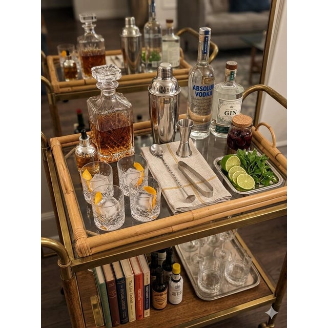 AERIN Vintage Glass & Bamboo Handled Serving Tray — Palm Beach • Coastal Chic • Mid‑Century Modern • British Colonial. See Pics! For Sale - Image 4 of 8
