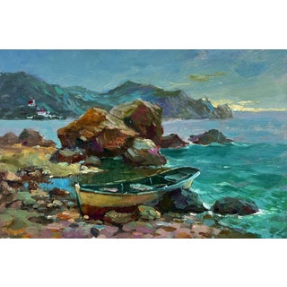 Oil Painting the Boat Is Moored on the Shore Yuriy Suprunchuk For Sale