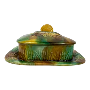 Antique Majolica Covered Sardine Box /Serving Dish Made in England - Circa 19th Century