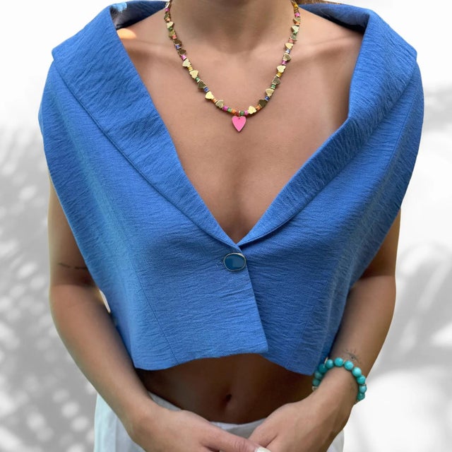 Pink Heart Pendant Gold Heart Beaded Colorful Necklace For Sale - Image 4 of 10