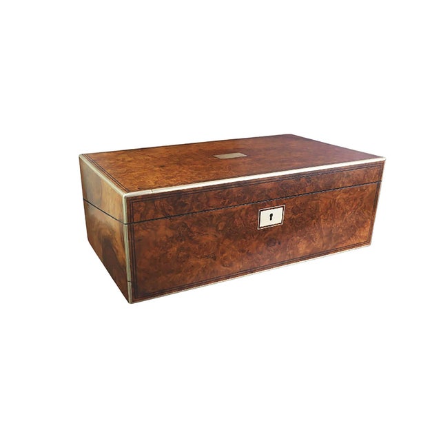 Large Antique Campaign Burr Walnut Writing Box, 1870 For Sale - Image 11 of 11