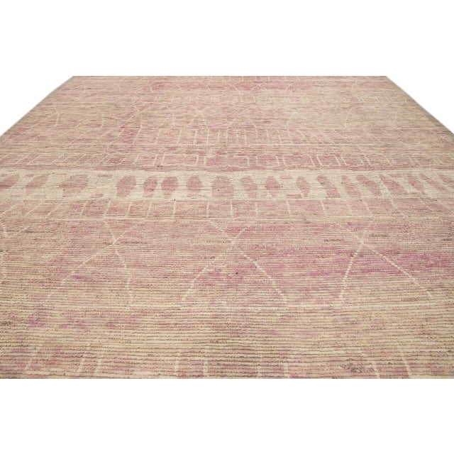Tribal Modern Moroccan Style Handmade Tribal Beige and Pink Oversize Boho Wool Rug For Sale - Image 3 of 10