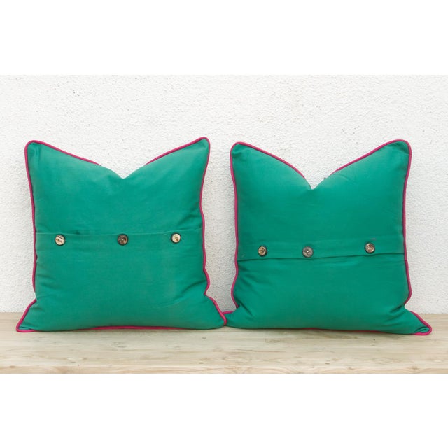 Pair of Pala Green Dotted Ahir Handloom Pillow For Sale In Los Angeles - Image 6 of 7