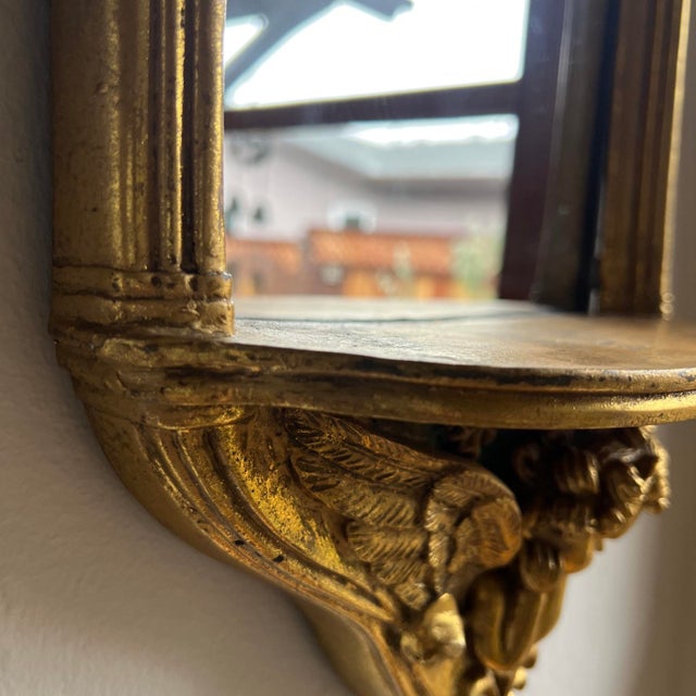 1960s Italian Rococo Revival Gilt Wood Mirror With Shelf, C. 1960s 22" For Sale - Image 5 of 14