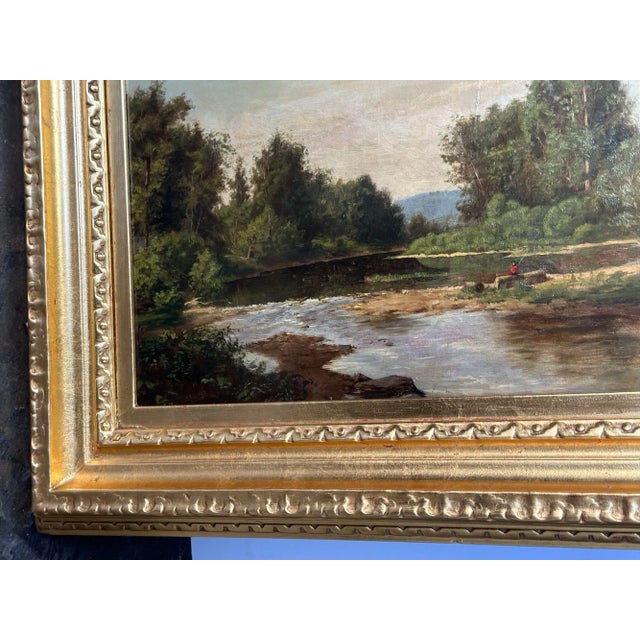 19th Century American School Oil on Canvas of Fisherman For Sale - Image 4 of 8