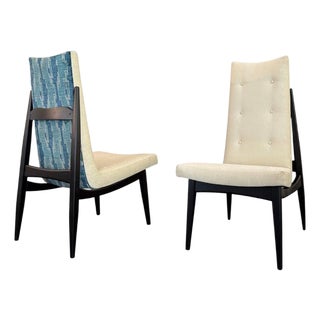 Pair of Mid-Century Modern Highback Accent Chairs, Two-Tone Upholstery For Sale