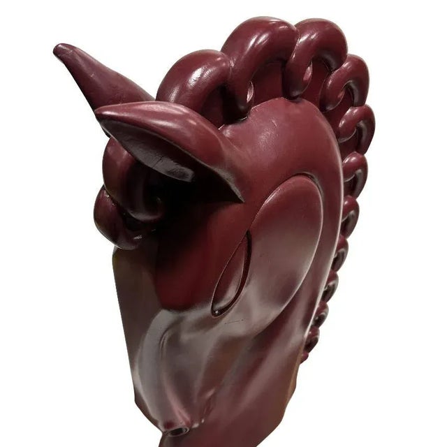 Art Deco Viktor Schreckengost Styled Fiberglass Horse Bust on Hardwood Base For Sale - Image 3 of 5