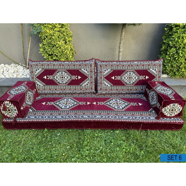 Modular Floor Sofa With Ottoman, Turkish Kilim U-Shaped Set Majlis Floor Sofa Seating For Sale - Image 15 of 18
