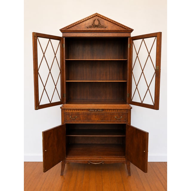 Traditional Vintage Federal Style Mahogany China Cabinet / Bookcase For Sale - Image 3 of 15