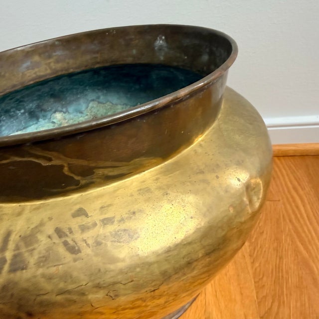 Late 19th Century Antique Hand-Hammered Brass Vessel / Planter With Aged Patina For Sale - Image 5 of 9