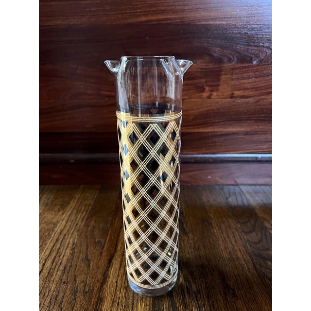 Glass Vintage Mid-Century Modern "Old Lace" Pattern Gold Cocktail Pitcher For Sale - Image 7 of 9