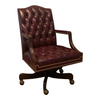 Vintage Hancock and Moore Swivel Tufted Leather Executive Chair For Sale