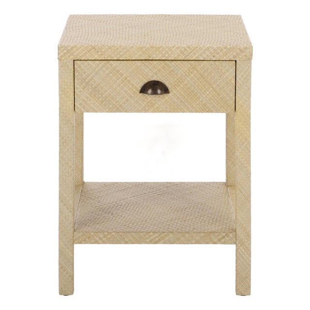 Apis Raffia 1 Drawer 1 Shelf Accent Table in Natural For Sale