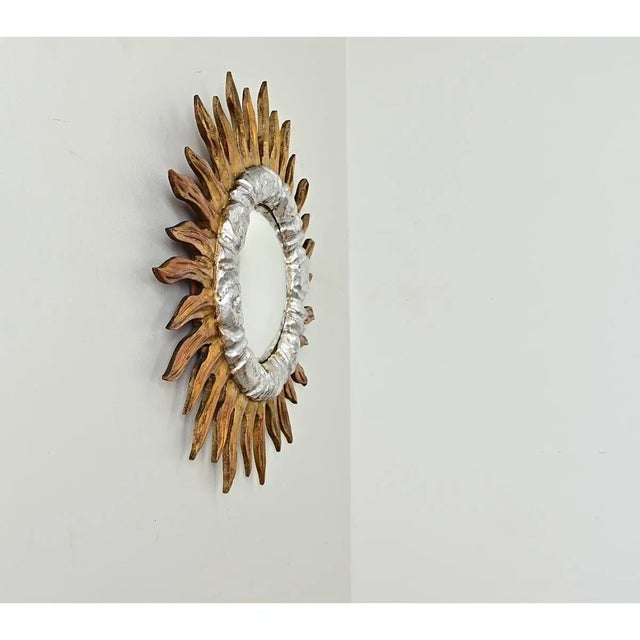 Italian 19th Century Gilt & Silver-Leaf Starburst Mirror For Sale - Image 4 of 6
